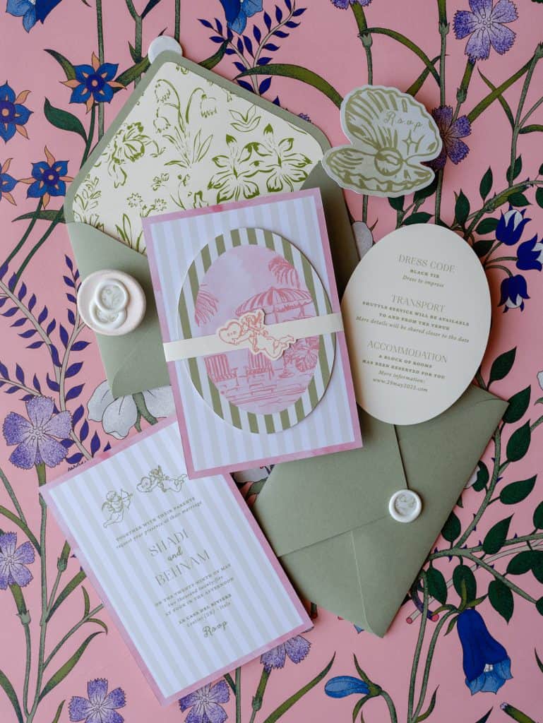 Elegant wedding invitation envelope with floral details, perfect for romantic and personalized weddings, ideal for wedding planners and special event organizers.