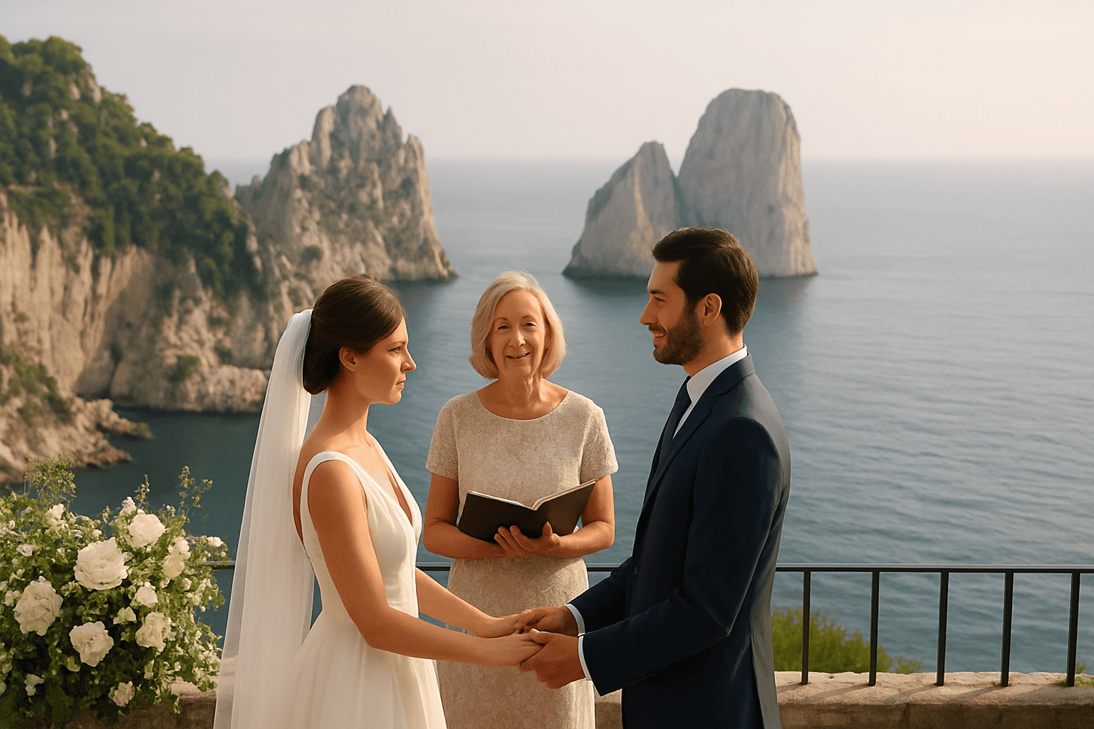 फराग्लियोनी के दृश्य के साथ कैप्री में प्रतीकात्मक विवाह समारोह।