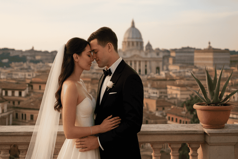 Luxus-Elopement in Rom: Shooting-Route zwischen Altstadt und Dachterrasse