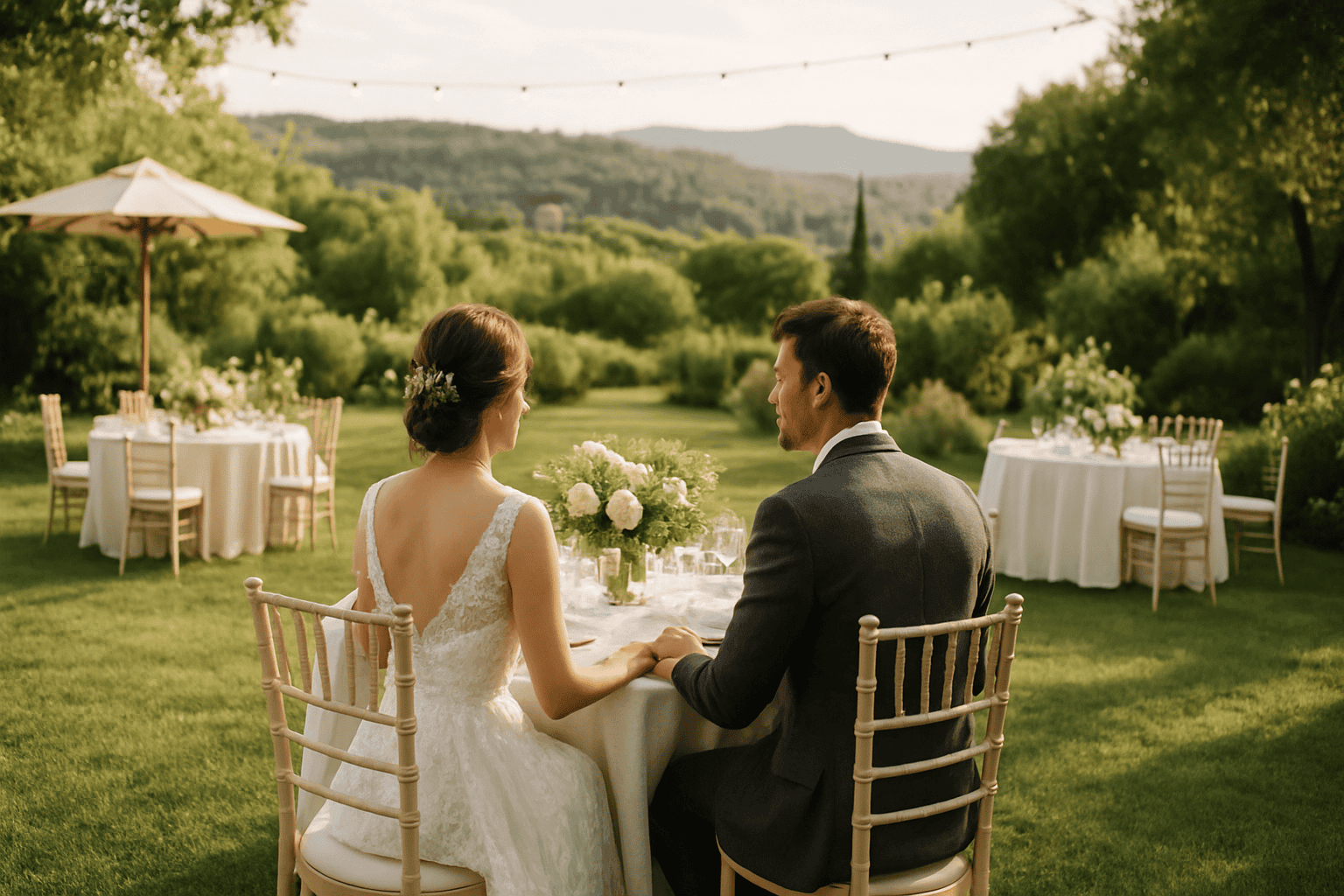 拉齐奥乡村婚礼，ChiaraB Events婚礼策划，优雅浪漫的别致花园派对布置，背景为自然景观。