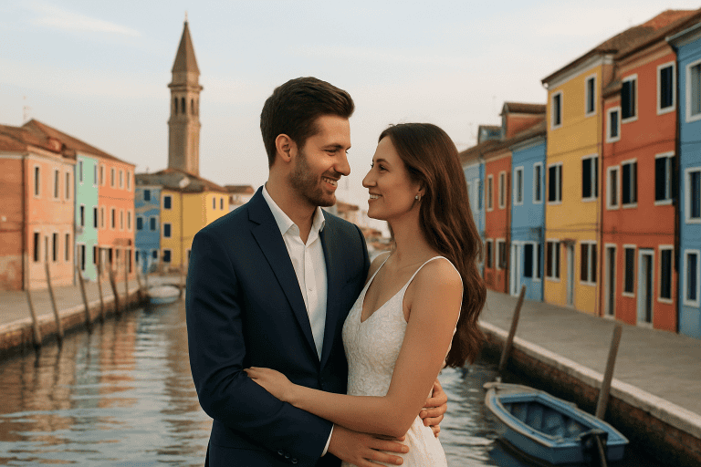 Murano et Burano pour le pré-mariage : idées pour tour de bienvenue et apéritif