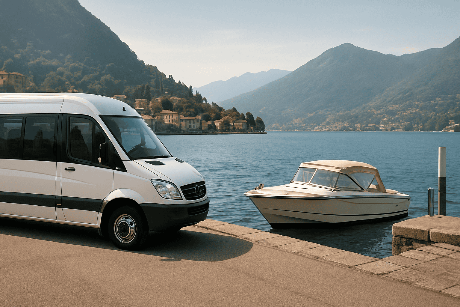 科莫湖的汽车和出租船交通。