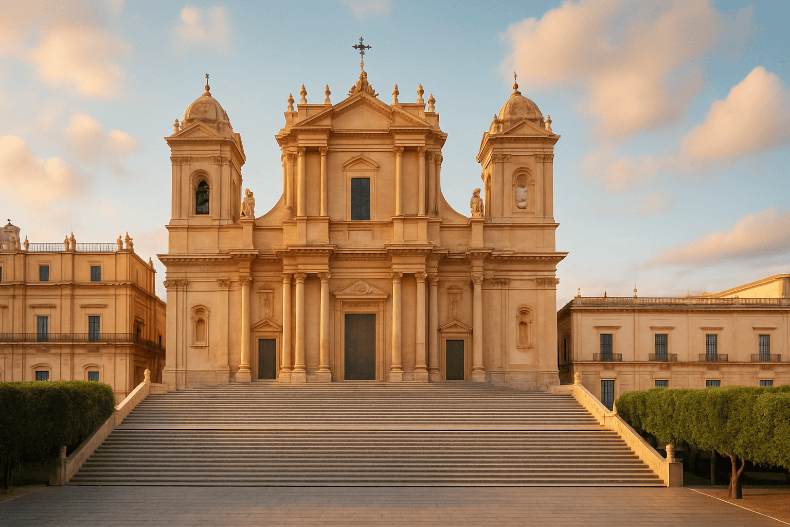 Image of a Baroque church in Noto, Sicily, a perfect wedding venue, with elegant architectural details and a historic atmosphere.