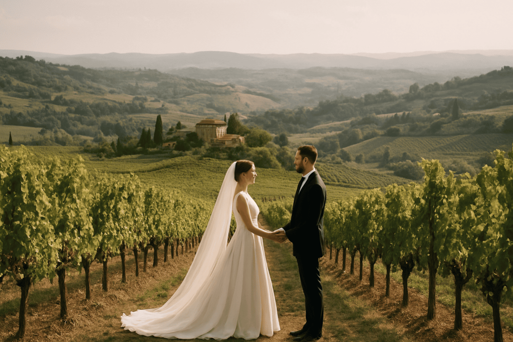 Luxus-Hochzeit im Chianti - Weinberge, Villen und Filmausblicke