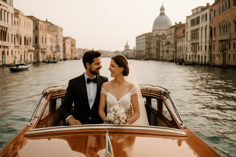 Wedding in Venice with arrival by boat: guest management and perfect timing