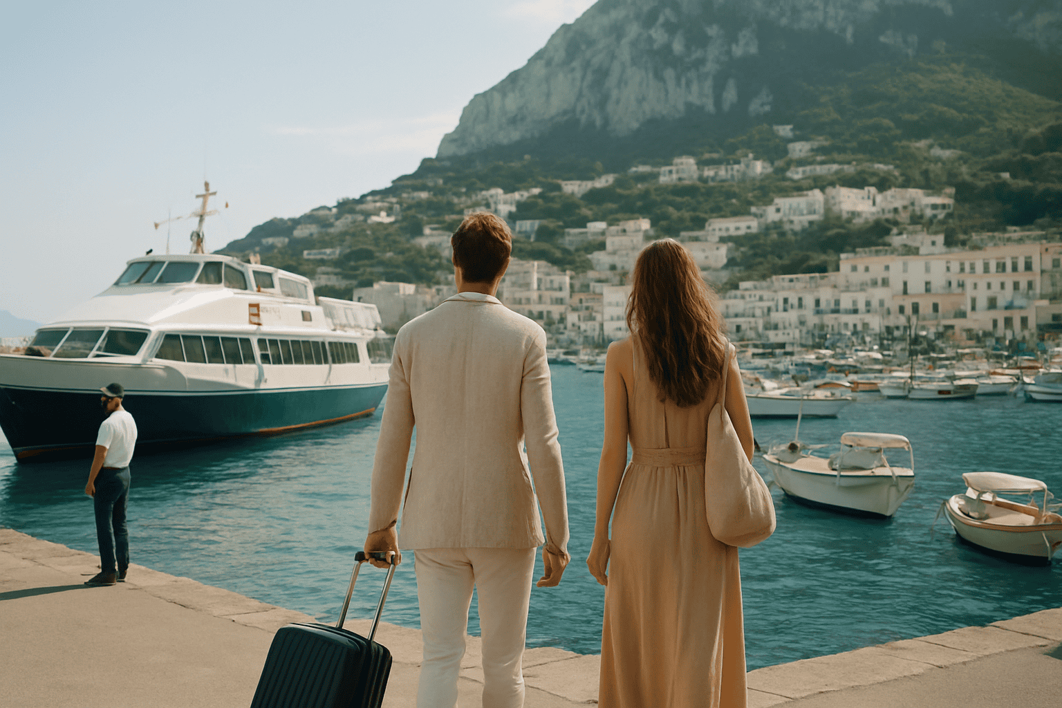 Capri transzferszolgáltatások szárnyashajókkal, transzferbuszokkal és poggyászkezeléssel nemzetközi vendégek számára, biztosítva a kényelmet és a pontosságot a gyönyörű szigeten tartott események és esküvők során.